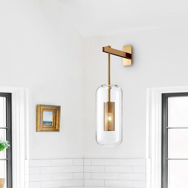 Mid-Century Modern 1-Light Glass Cylinder Wall Light Fixture