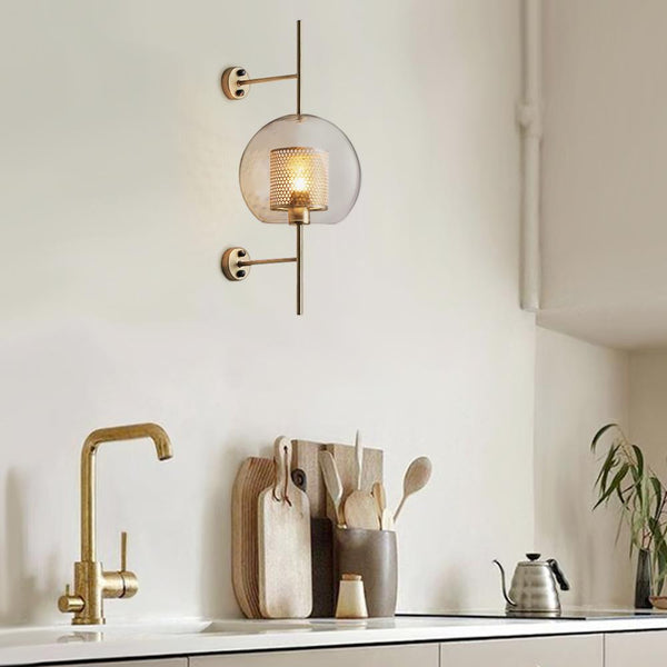 Mid-Century Modern 1-Light Gold/Silver Glass Globe Wall Sconce