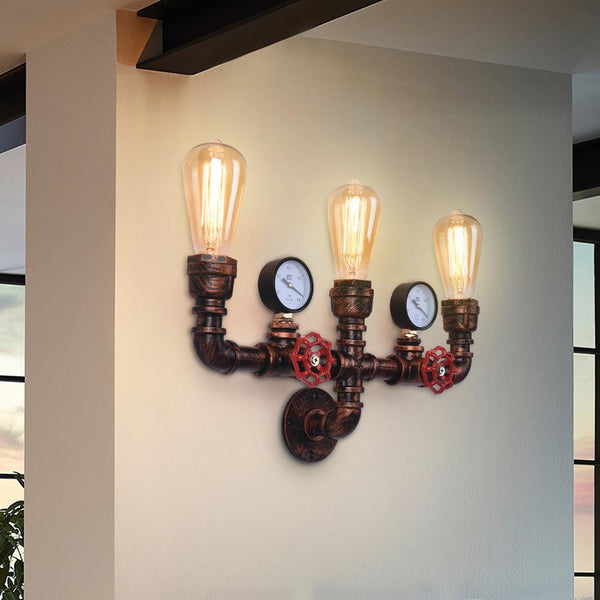 3 Light Rustic Pipe Wall Sconce