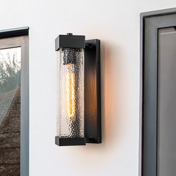 IP23 Cuboid Ripple Glass Outdoor Wall Sconce