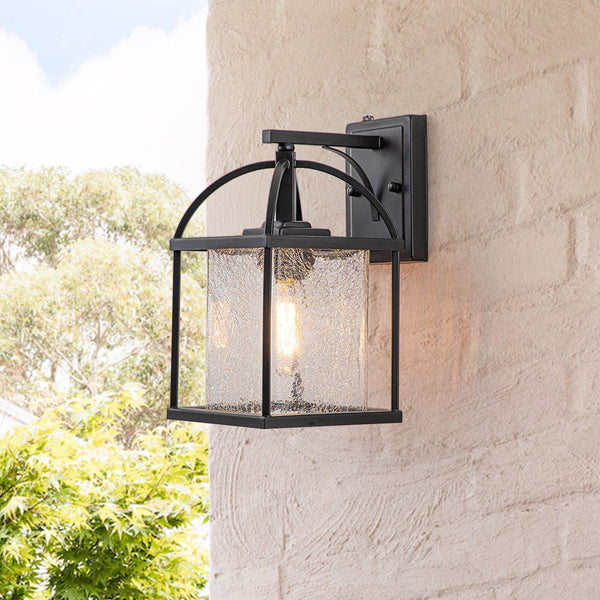 IP23 Lantern Crackle Glass Outdoor Wall Sconce