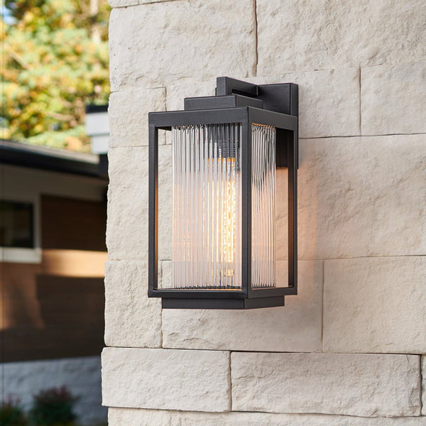 IP23 Striped Glass Lantern Outdoor Wall Sconce